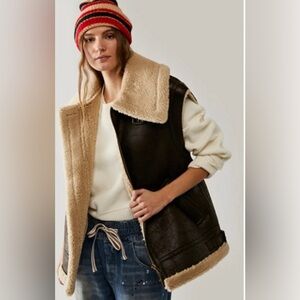 Free People Bad Habits Cozy Sherpa Leather Vest